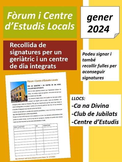 RECOLLIDA DE SIGNATURES PEL GERIÀTRIC I CENTRE DE DIA INTEGRATS.